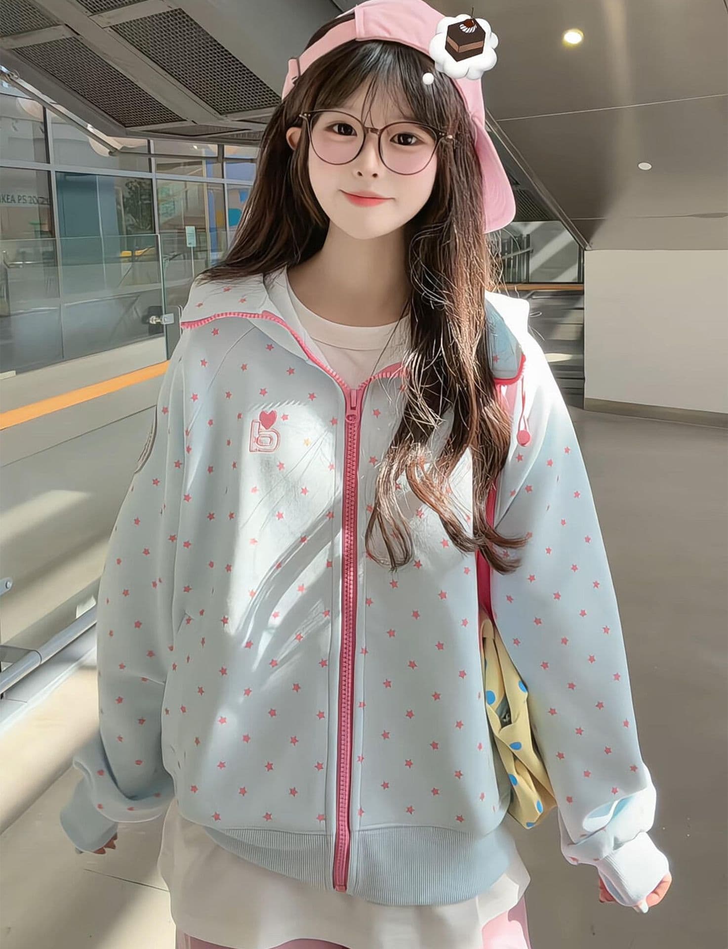 얇은 스타일 자수 옥수수 눈 밴딩 로프 이후 패키지 칼라 순수한 Mianhua 면 복합 후드티 여성 상세 이미지 11