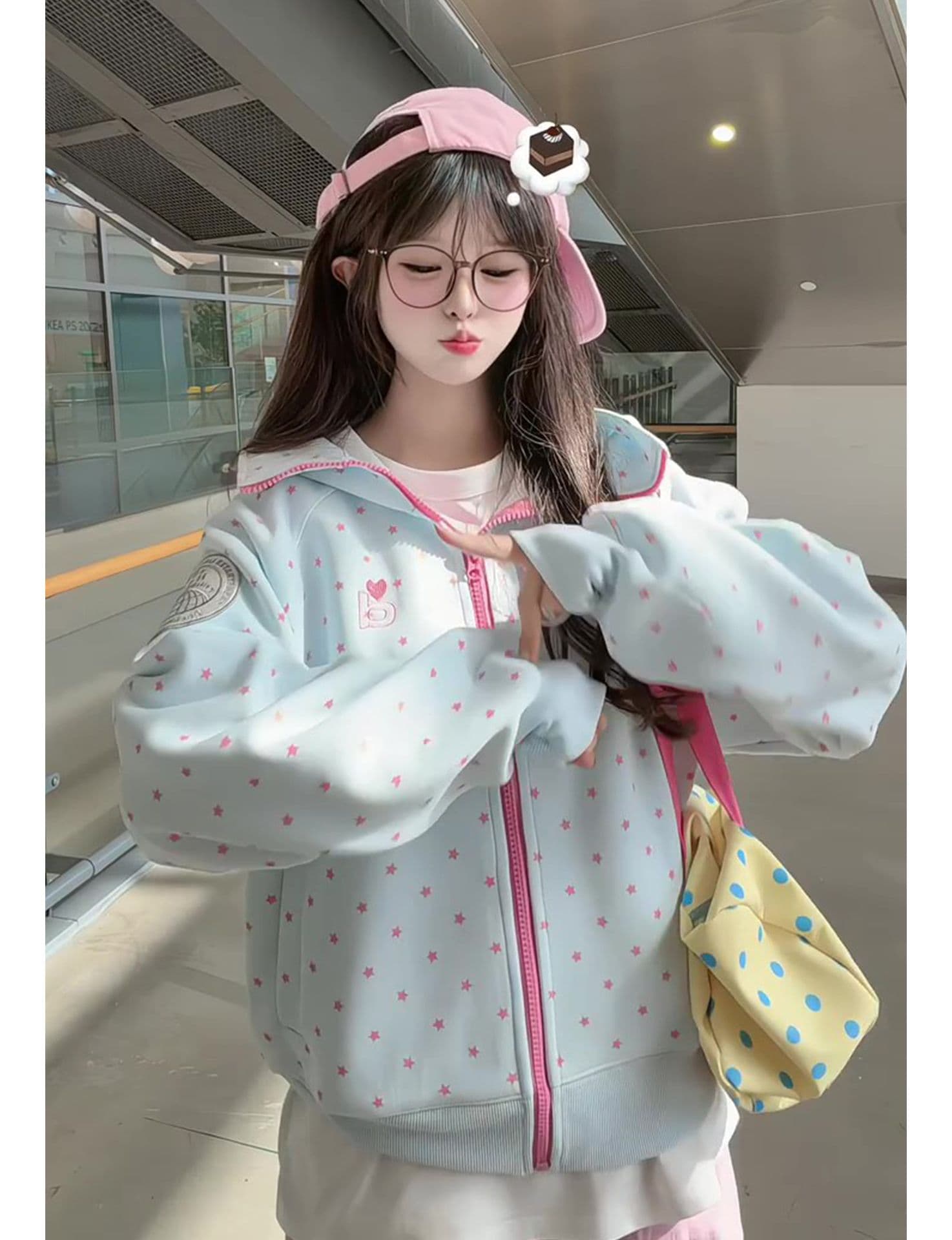 얇은 스타일 자수 옥수수 눈 밴딩 로프 이후 패키지 칼라 순수한 Mianhua 면 복합 후드티 여성 상세 이미지 12