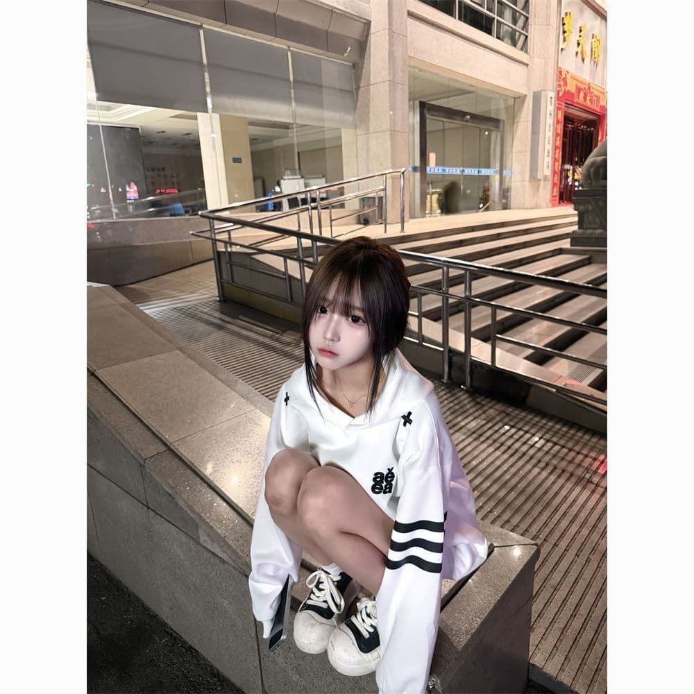 얇은 스타일 자수 이후 패키지 칼라 순수한 Mianhua 면 복합 후드티 여성 이미지 4