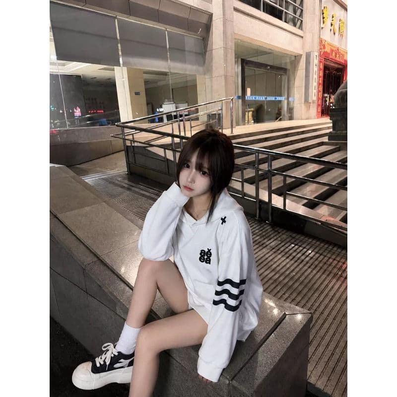 얇은 스타일 자수 이후 패키지 칼라 순수한 Mianhua 면 복합 후드티 여성 이미지 3
