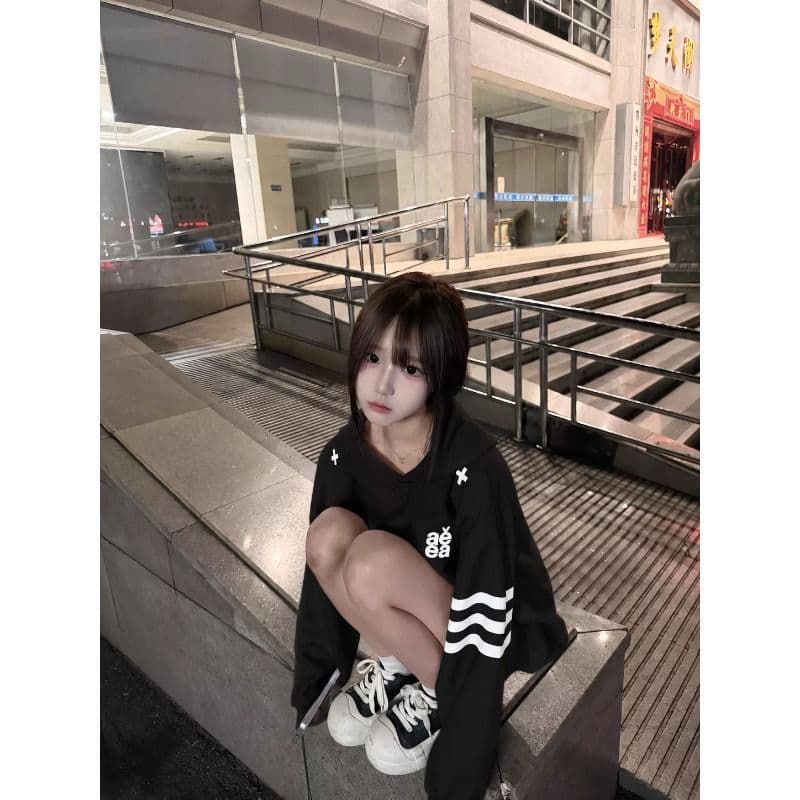 얇은 스타일 자수 이후 패키지 칼라 순수한 Mianhua 면 복합 후드티 여성 이미지 2