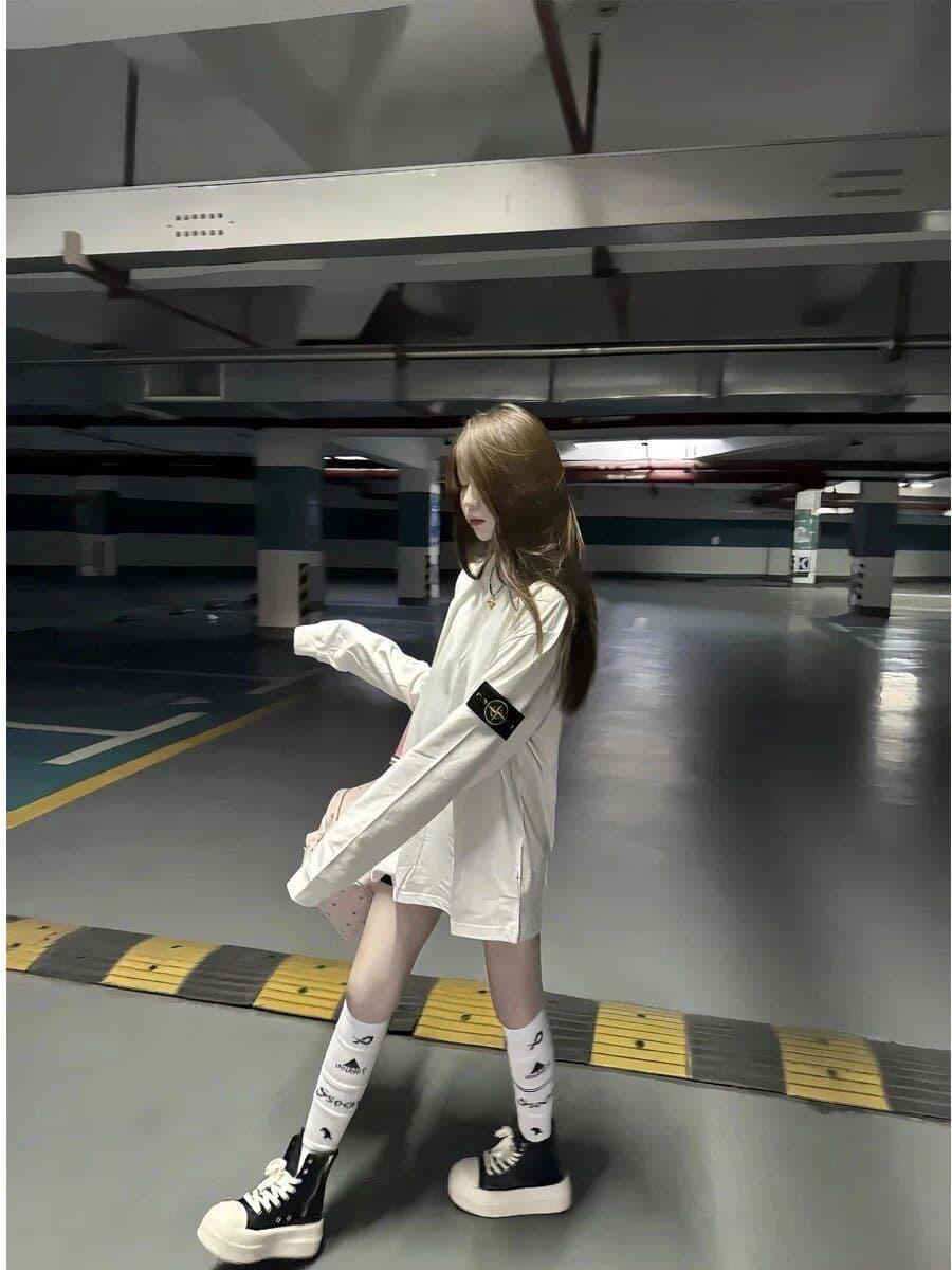 순면 220 그램 빗질하다 닫기 긴팔 티셔츠 여성 상세 이미지 3