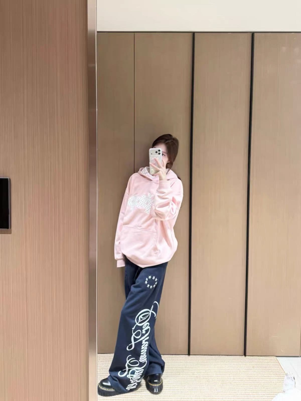 얇은 스타일 모자 인사이드 도트 무늬 자수 패치 이후 패키지 칼라 순수한 Mianhua 면 복합 후드티 여성 상세 이미지 2