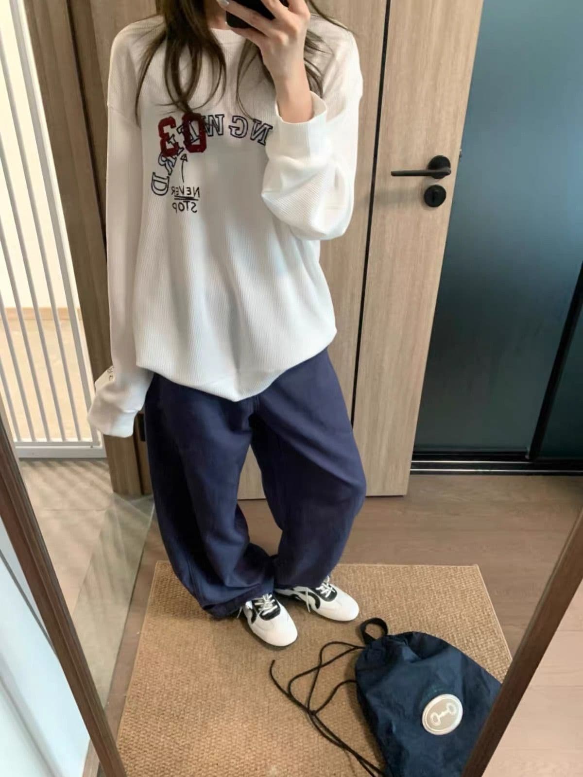 65 35 후아 남편 그리드 250그램 긴팔 티셔츠 여성 이미지 4