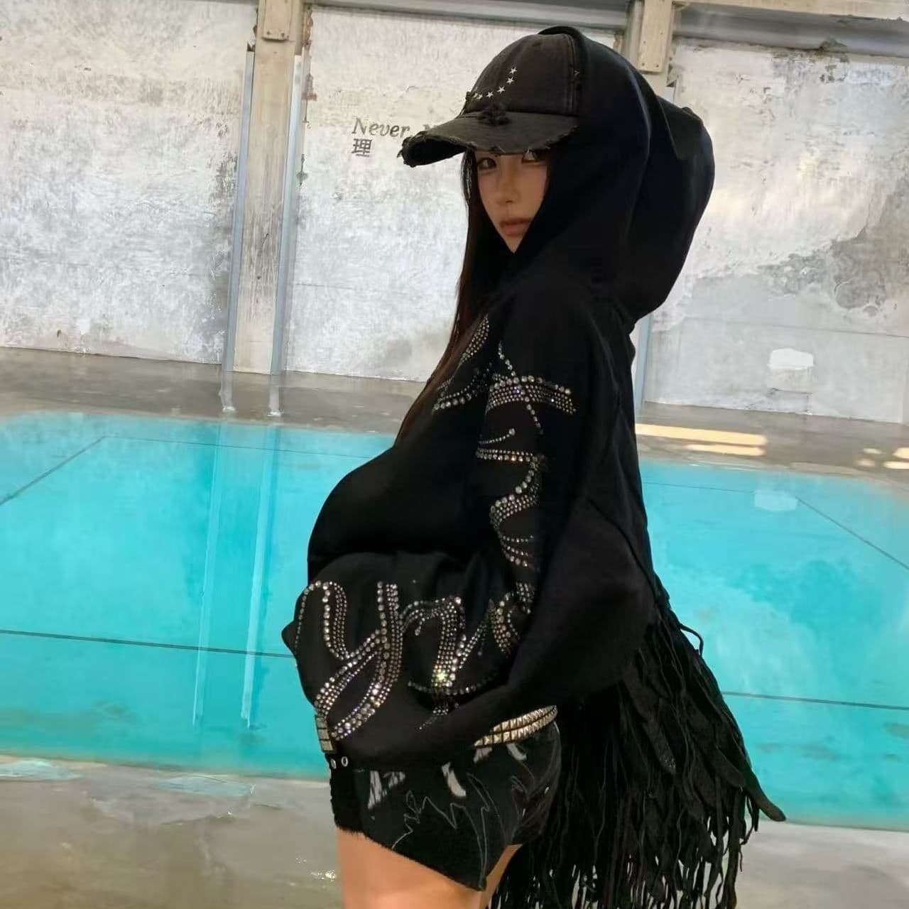 압력 훈련 백금 지퍼 이후 패키지 칼라 순수한 Mianhua 면 복합 후드티 여성 상세 이미지 3