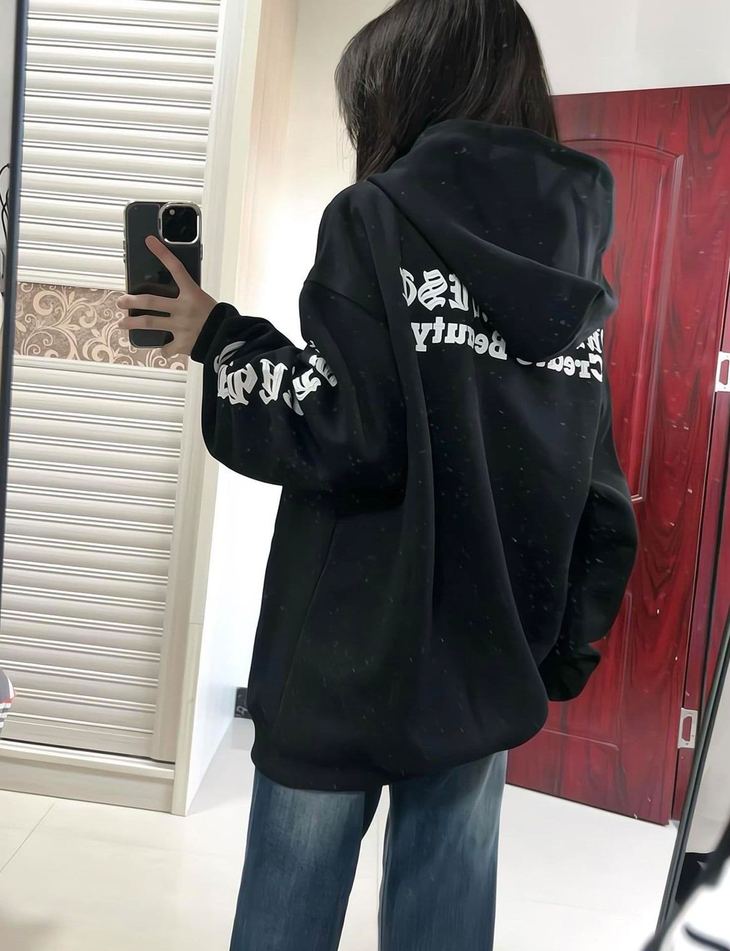 얇은 스타일 털이 있는 전체 자수 이후 패키지 칼라 순수한 Mianhua 면 복합 후드티 여성 이미지 2