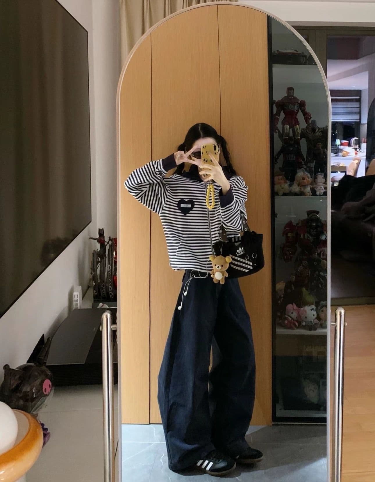 얇은 스타일 백금 지퍼 이후 패키지 칼라 6535 후아 남편 그리드 복합 후드티 여성 상세 이미지 2