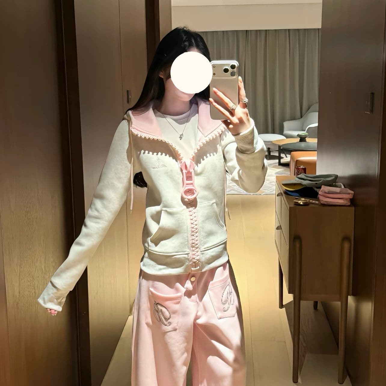 얇은 스타일 순수한 Mianhua 면 복합 후드티 여성 상세 이미지 5