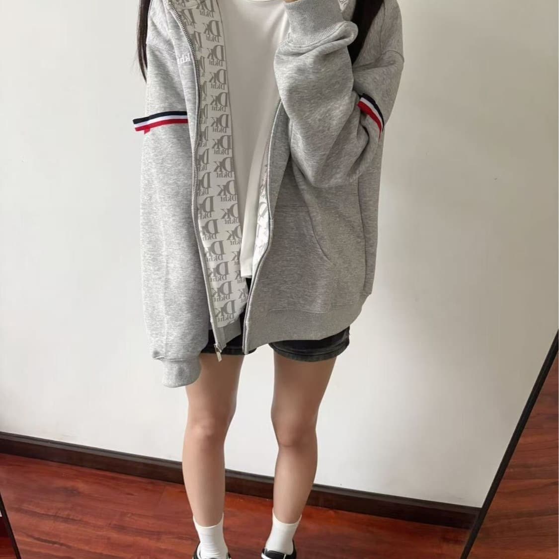 얇은 스타일 백금 지퍼 인사이드 펌프 이후 패키지 칼라 순수한 Mianhua 면 복합 후드티 여성 이미지 5