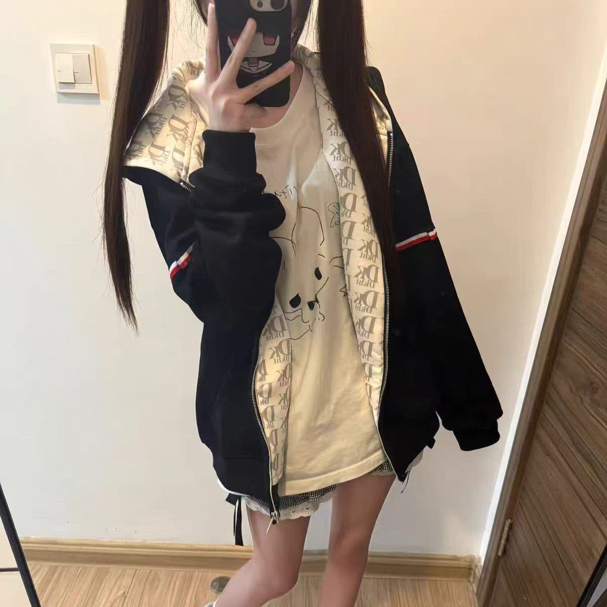 얇은 스타일 백금 지퍼 인사이드 펌프 이후 패키지 칼라 순수한 Mianhua 면 복합 후드티 여성 상세 이미지 2