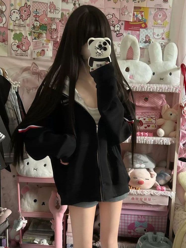 얇은 스타일 백금 지퍼 인사이드 펌프 이후 패키지 칼라 순수한 Mianhua 면 복합 후드티 여성 상세 이미지 5