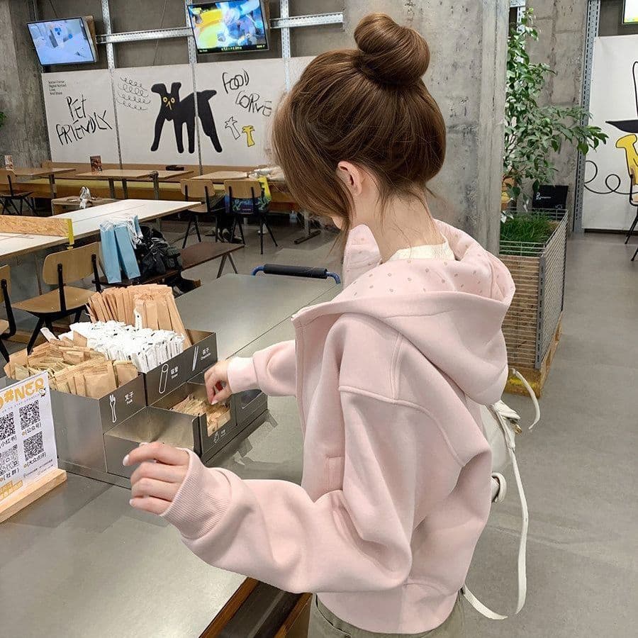 얇은 스타일 백금 지퍼 이후 패키지 칼라 순수한 Mianhua 면 복합 후드티 여성 이미지 2