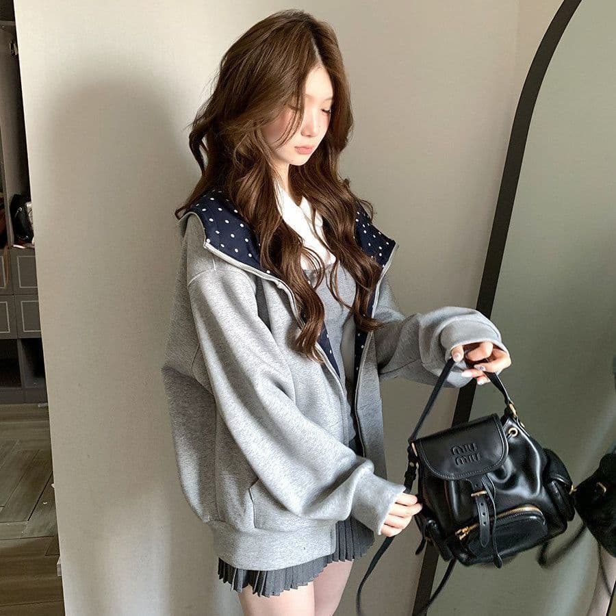 얇은 스타일 백금 지퍼 이후 패키지 칼라 순수한 Mianhua 면 복합 후드티 여성 상세 이미지 2