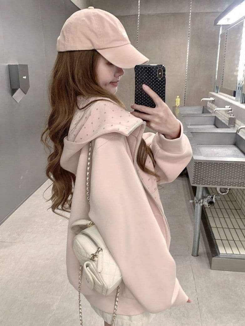 얇은 스타일 백금 지퍼 이후 패키지 칼라 순수한 Mianhua 면 복합 후드티 여성 상세 이미지 12