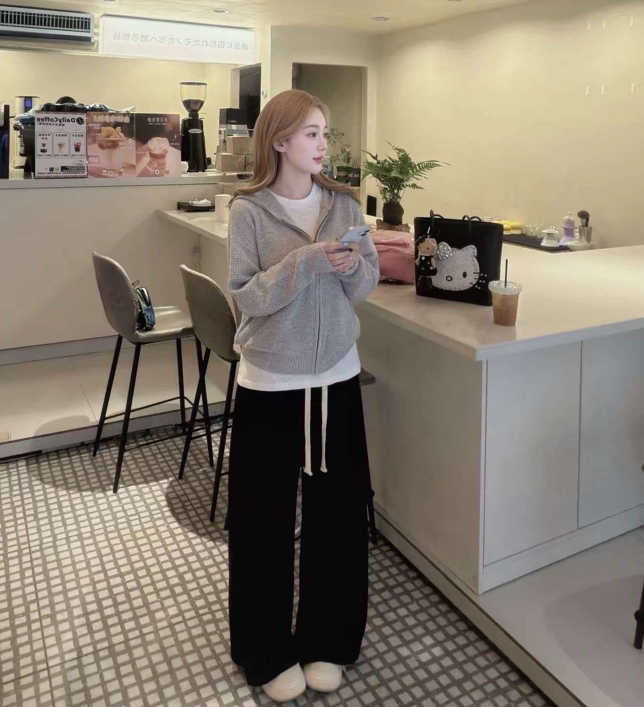 양 플러시 3 차원 후아 남편 그리드 후드 오픈 가디건 여성 레저 다용도 양모 재킷 상세 이미지 3