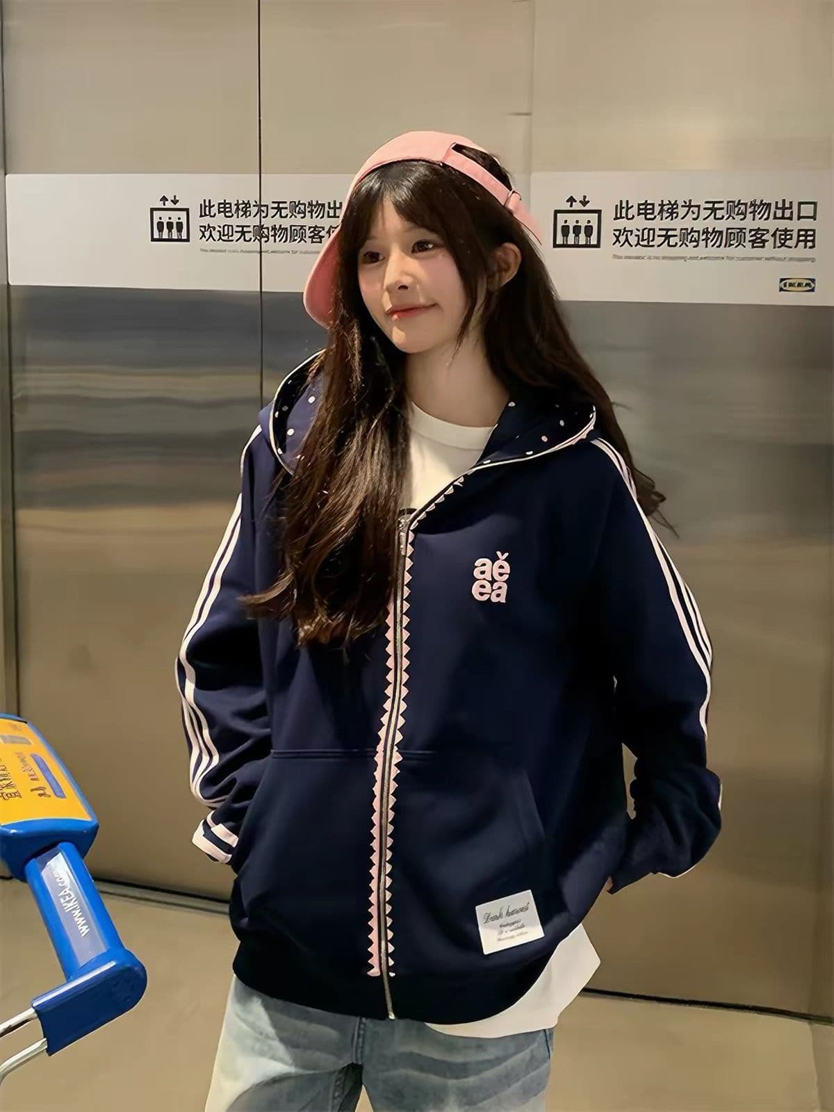 얇은 스타일 백금 지퍼 인사이드 펌프 이후 패키지 칼라 순수한 Mianhua 면 복합 후드티 여성 이미지 4