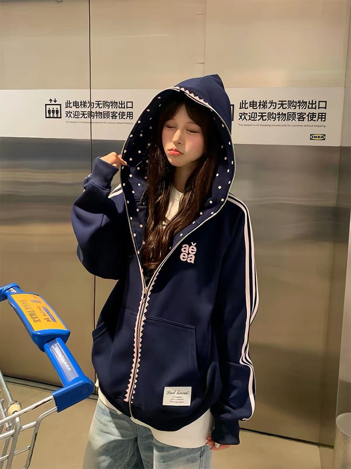 얇은 스타일 백금 지퍼 인사이드 펌프 이후 패키지 칼라 순수한 Mianhua 면 복합 후드티 여성