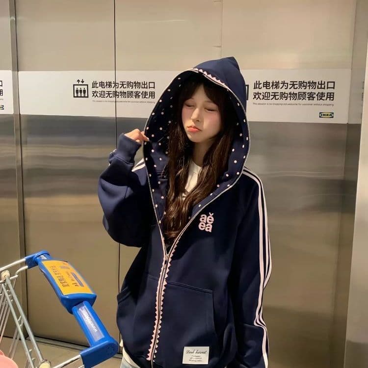 얇은 스타일 백금 지퍼 인사이드 펌프 이후 패키지 칼라 순수한 Mianhua 면 복합 후드티 여성 상세 이미지 6