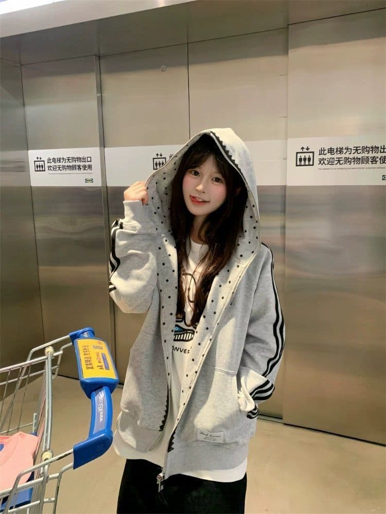 얇은 스타일 백금 지퍼 인사이드 펌프 이후 패키지 칼라 순수한 Mianhua 면 복합 후드티 여성 상세 이미지 8