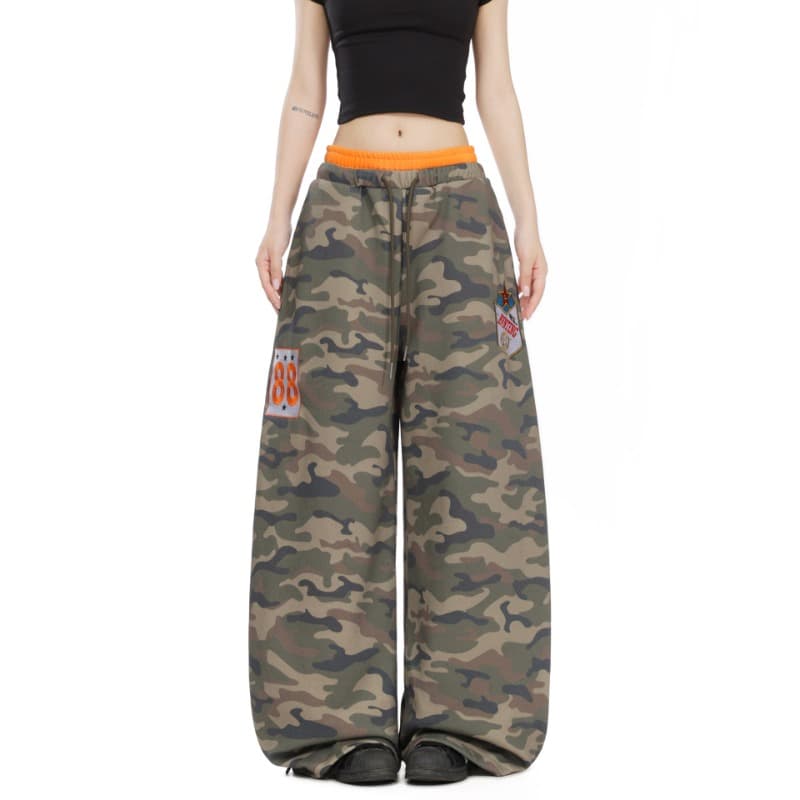 s-3xl300g 후아 면 복합 원단 카모플라주 배색 더블 허리 머리 패치워크 자수 모통이 칼 웨이 바지 아이들 이미지 2