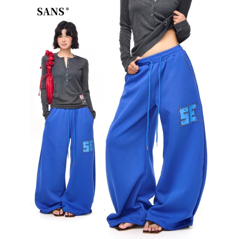 s-3xl 원본 순수한 Mianhua 면 복합 원단 알파벳 프린트 비즈 박기 높은 품질 모통이 칼 웨이 바지 아이들