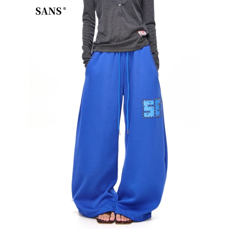 s-3xl 원본 순수한 Mianhua 면 복합 원단 알파벳 프린트 비즈 박기 높은 품질 모통이 칼 웨이 바지 아이들 상세 이미지 5
