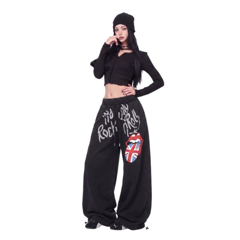 bs-3xl 원본 순수한 Mianhua 면 복합 원단 속임수 낙서 프린트 마 오래된 모통이 칼 웨이 바지 검정색 이미지 5