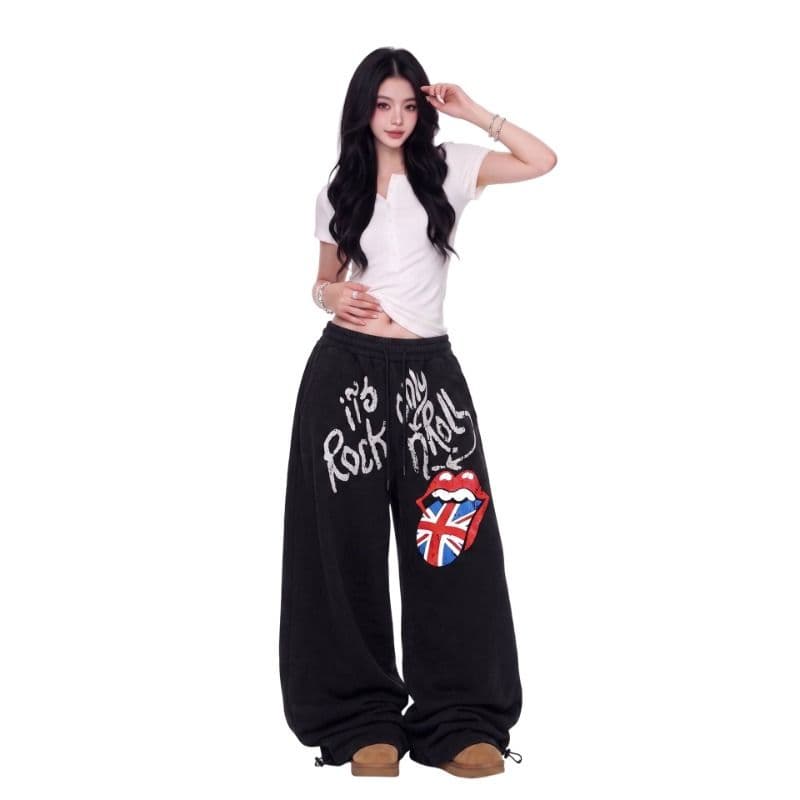 bs-3xl 원본 순수한 Mianhua 면 복합 원단 속임수 낙서 프린트 마 오래된 모통이 칼 웨이 바지 검정색 이미지 2