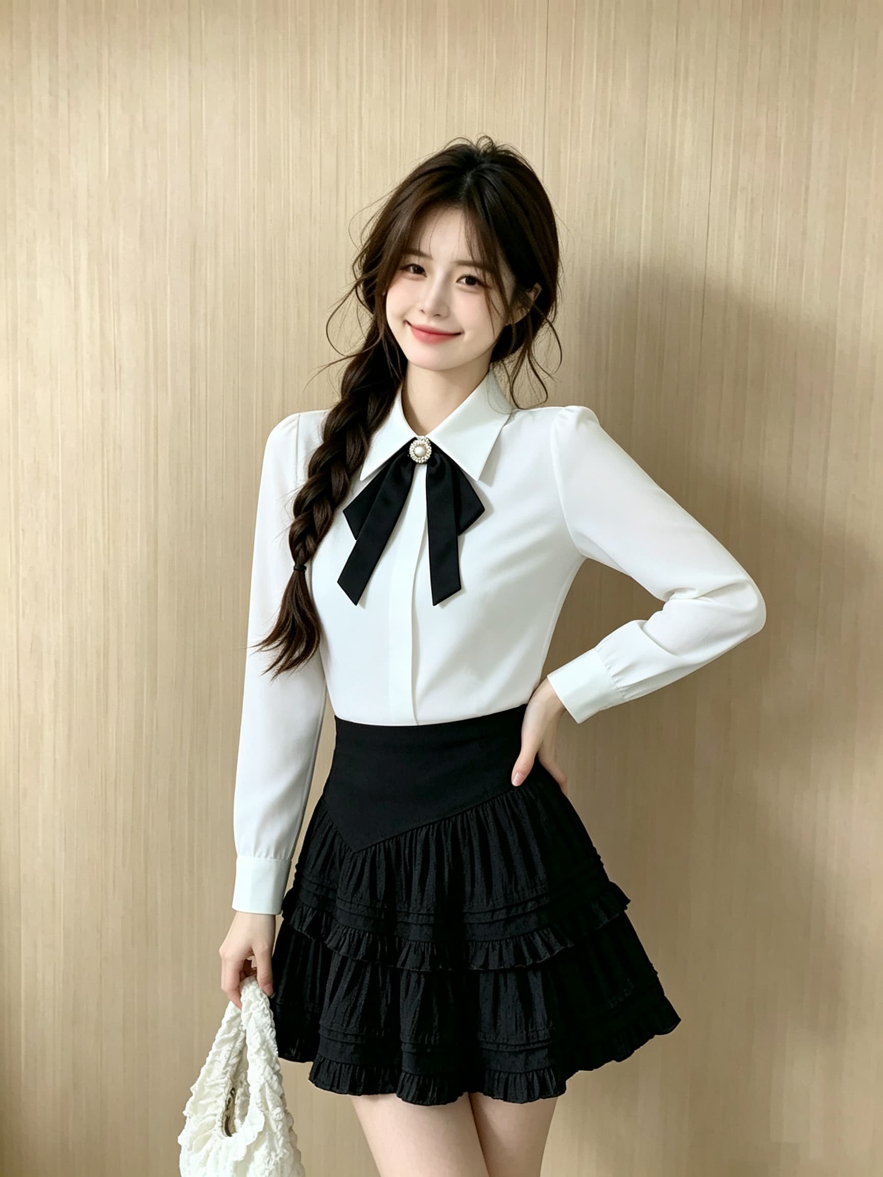 화이트 여성 셔츠 이른 가을 2026 나비 매듭 출퇴근 품격 긴팔 경력 워크웨어 셔츠 상세 이미지 3