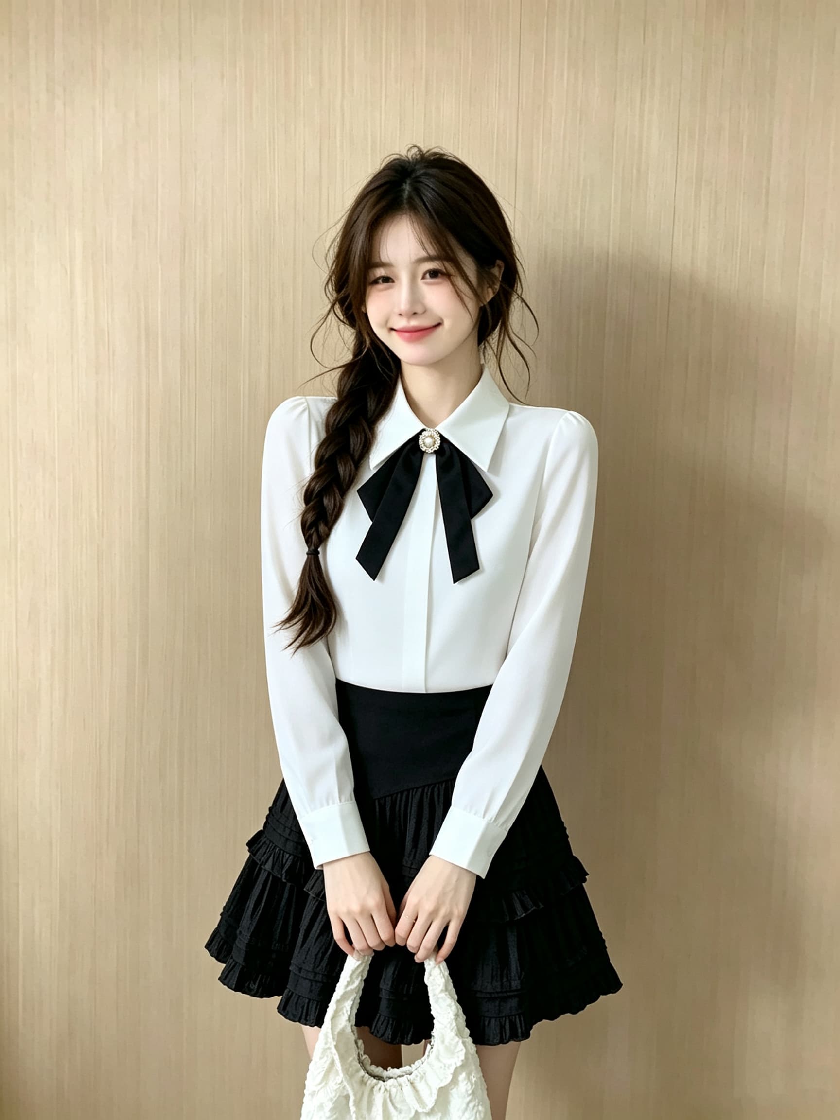 화이트 여성 셔츠 이른 가을 2026 나비 매듭 출퇴근 품격 긴팔 경력 워크웨어 셔츠 상세 이미지 4