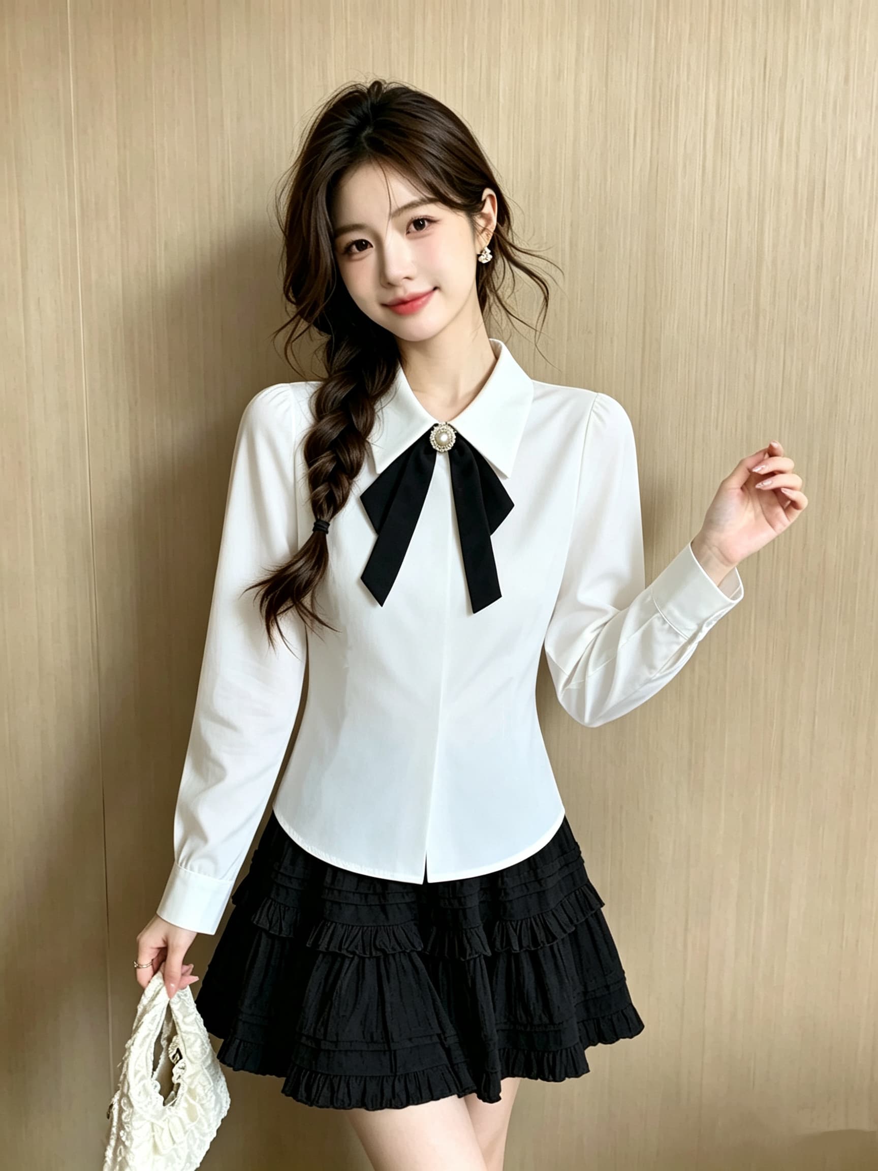 화이트 여성 셔츠 이른 가을 2026 나비 매듭 출퇴근 품격 긴팔 경력 워크웨어 셔츠 상세 이미지 5