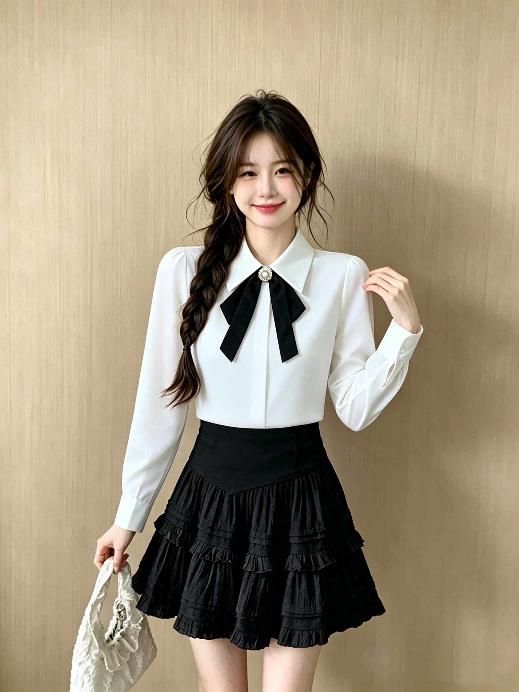 화이트 여성 셔츠 이른 가을 2026 나비 매듭 출퇴근 품격 긴팔 경력 워크웨어 셔츠 상세 이미지 7