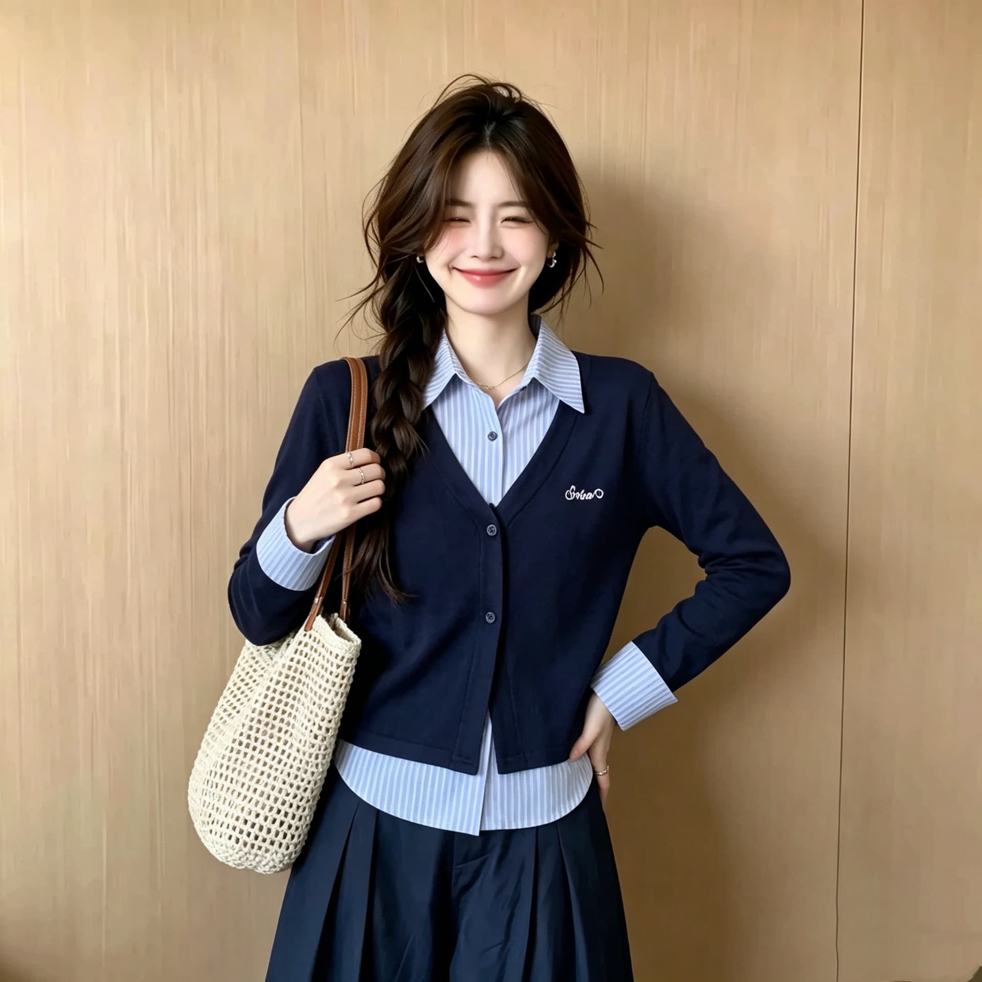 2026 이른 가을 새로운 달콤함 페이크 레이어드 스트라이프 패치워크 연령 감소 긴팔 셔츠 여성 셔츠 상세 이미지 3