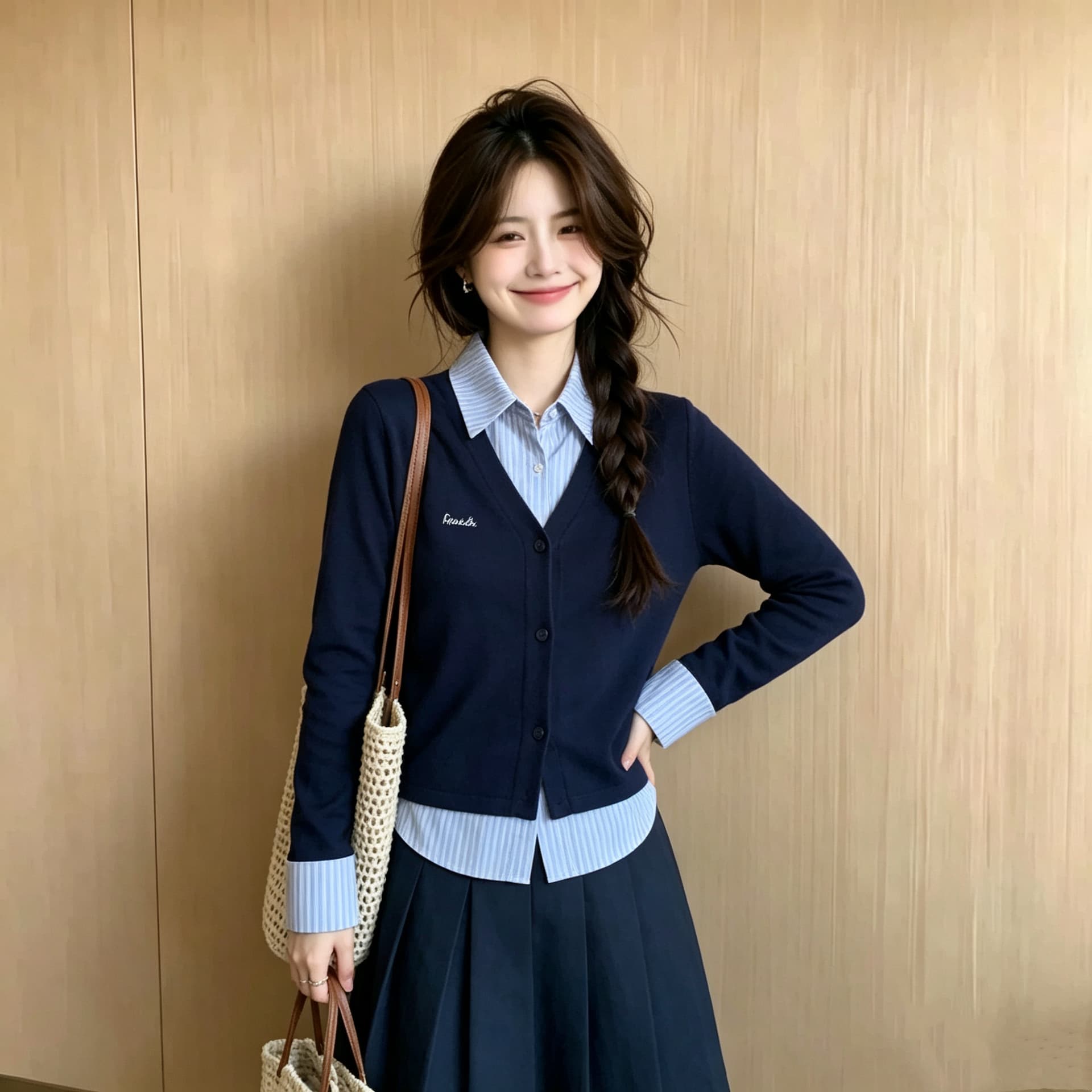 2026 이른 가을 새로운 달콤함 페이크 레이어드 스트라이프 패치워크 연령 감소 긴팔 셔츠 여성 셔츠 상세 이미지 5