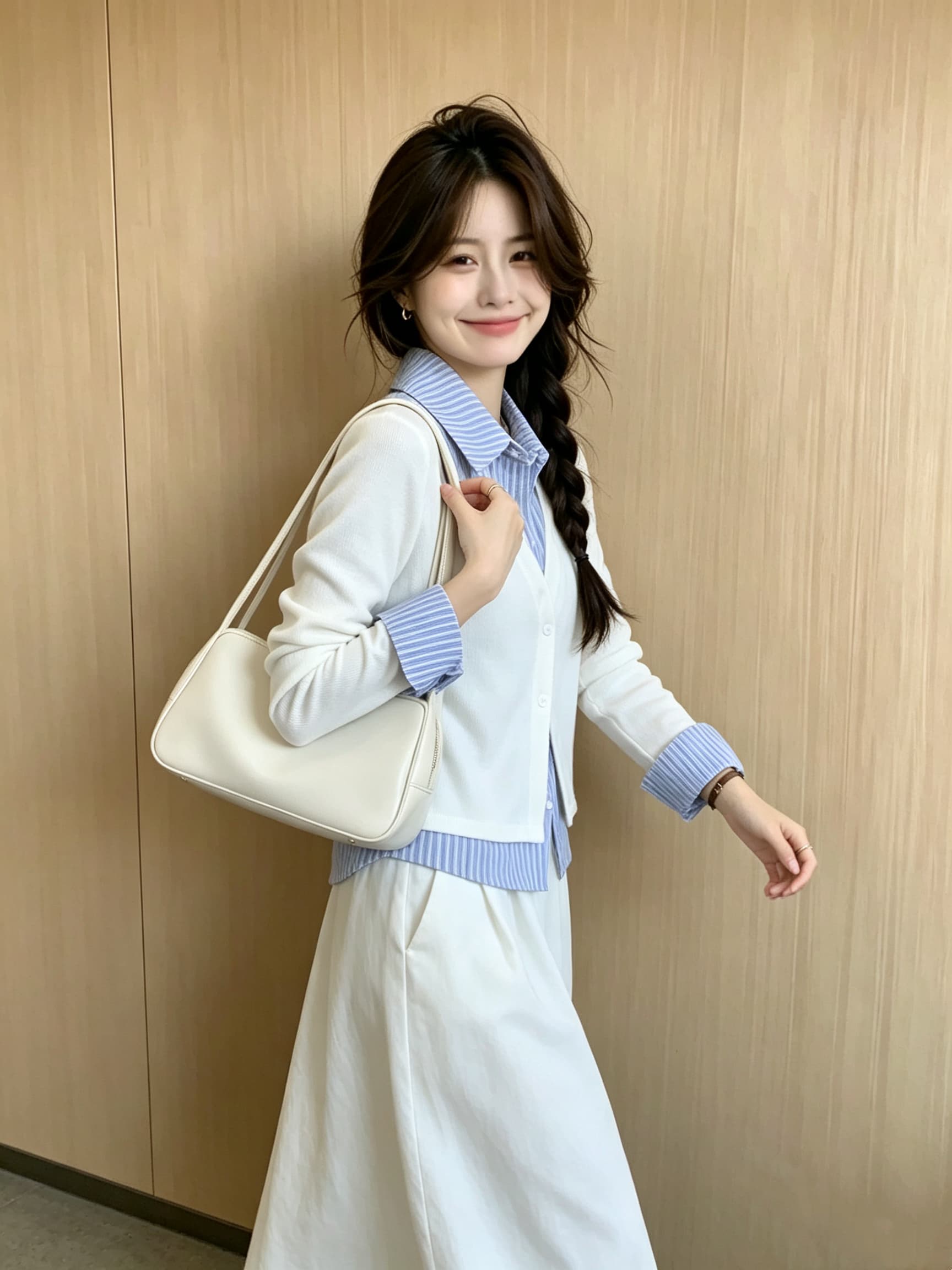 2026 이른 가을 새로운 달콤함 페이크 레이어드 스트라이프 패치워크 연령 감소 긴팔 셔츠 여성 셔츠 상세 이미지 7