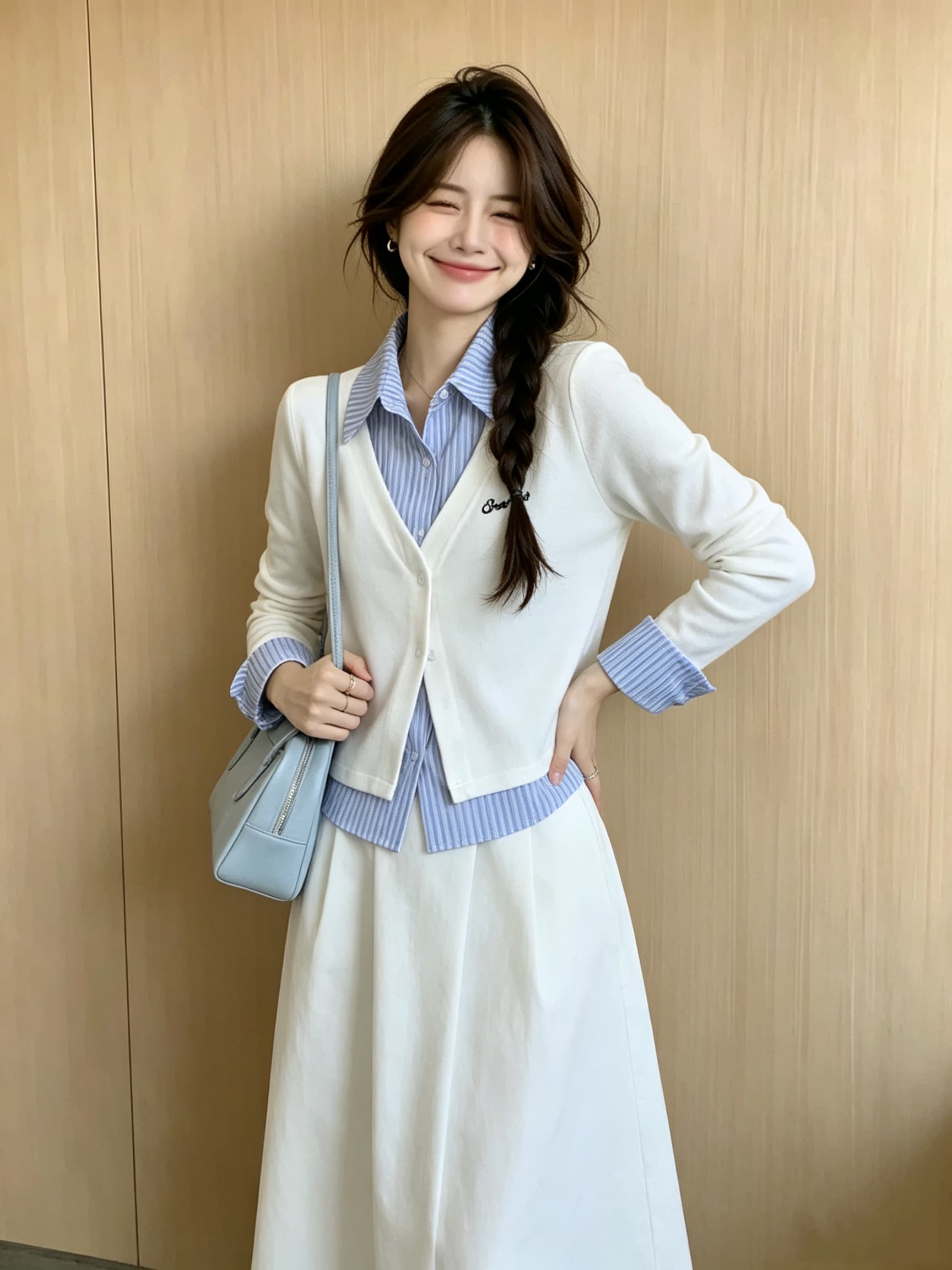 2026 이른 가을 새로운 달콤함 페이크 레이어드 스트라이프 패치워크 연령 감소 긴팔 셔츠 여성 셔츠 상세 이미지 8