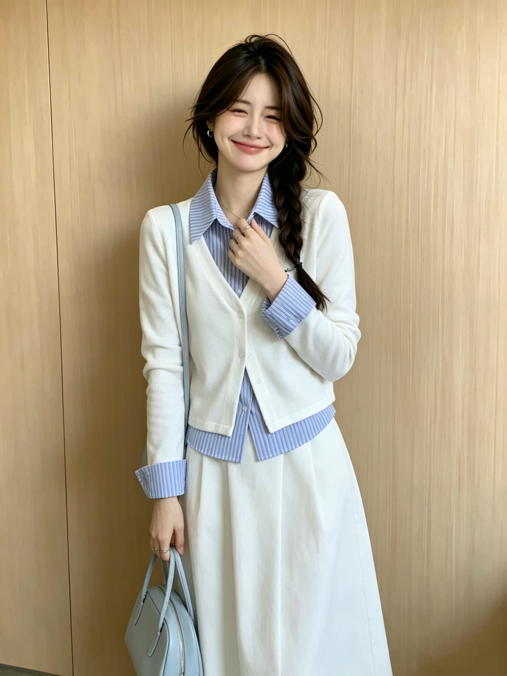 2026 이른 가을 새로운 달콤함 페이크 레이어드 스트라이프 패치워크 연령 감소 긴팔 셔츠 여성 셔츠 상세 이미지 9