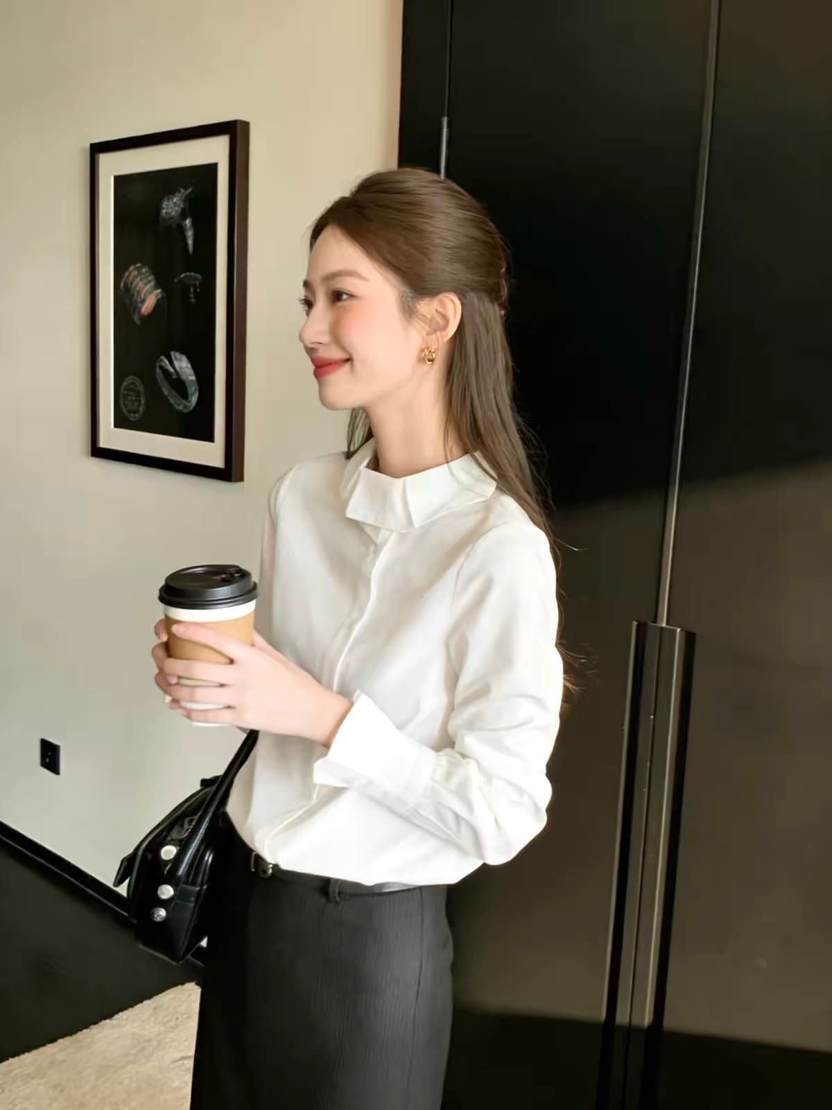 한 부서 지성 출퇴근 바람 빛 럭셔리 레이스 칼라 여성 셔츠 봄 새로운 긴팔 고급 센스 외국 가스 연령 감소 맨위 상세 이미지 1