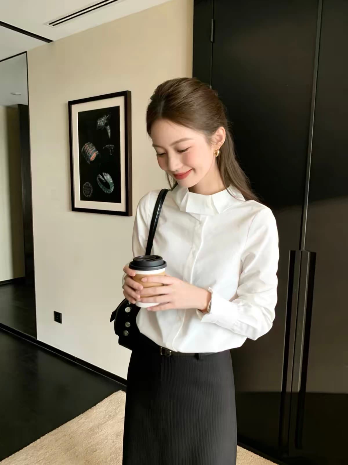 한 부서 지성 출퇴근 바람 빛 럭셔리 레이스 칼라 여성 셔츠 봄 새로운 긴팔 고급 센스 외국 가스 연령 감소 맨위 상세 이미지 2