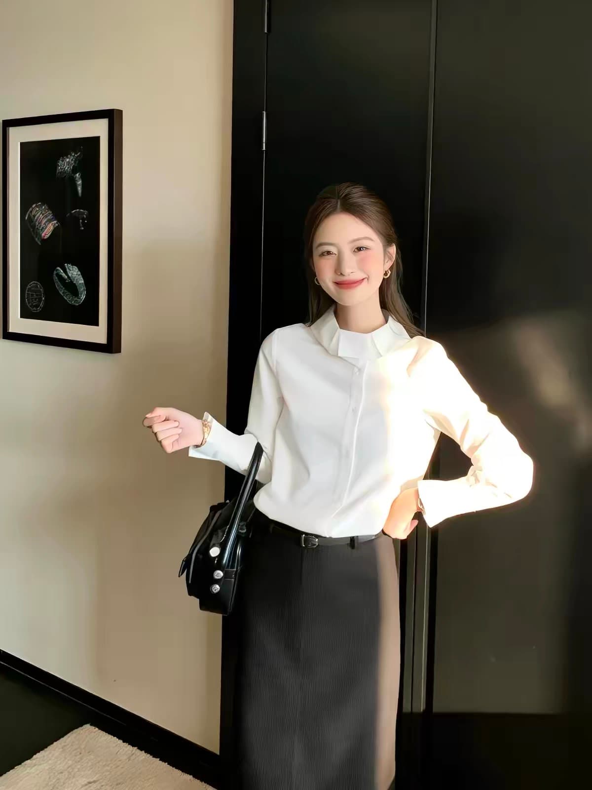 한 부서 지성 출퇴근 바람 빛 럭셔리 레이스 칼라 여성 셔츠 봄 새로운 긴팔 고급 센스 외국 가스 연령 감소 맨위 상세 이미지 3