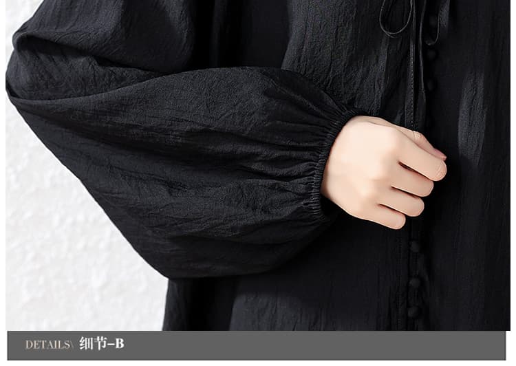 이른 가을 빅 사이즈 블랙 색상 시스템 레이스업 싱글 줄 버튼 작은 셔츠 루즈핏 표지 고기 벌룬 소매 중년 품격 V넥 맨위 상세 이미지 24