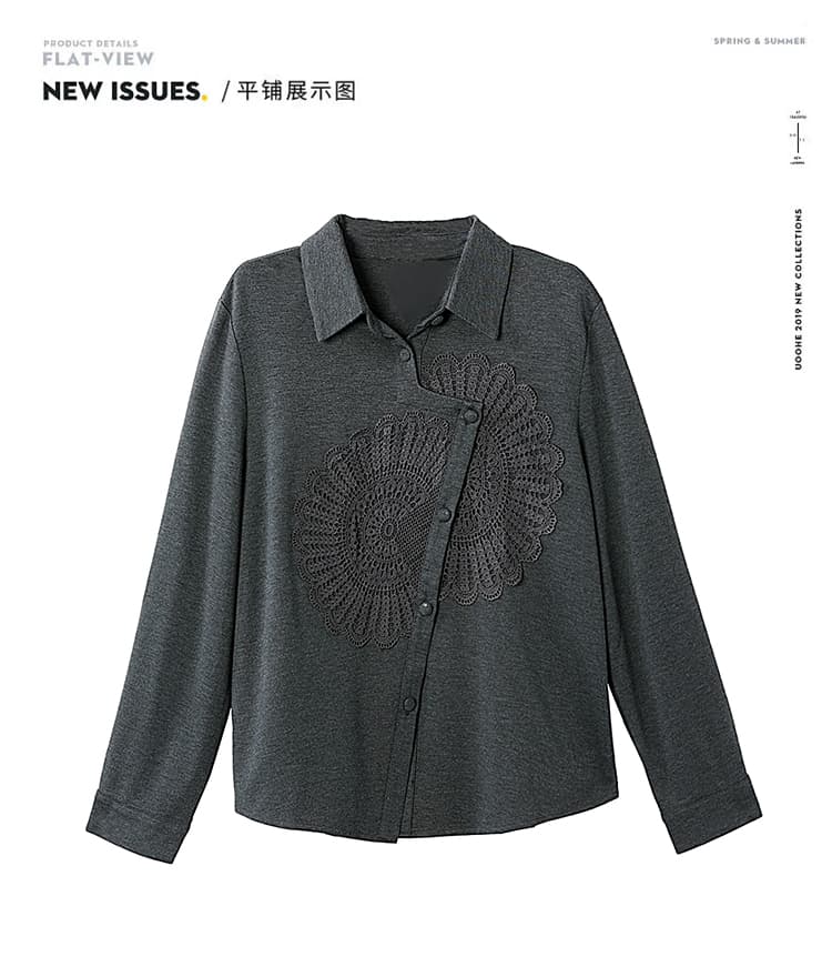 디자인 센스 비스듬한 문 襟 셔츠 여성 레트로 레이스 패치워크 폴로 칼라 루즈핏 지방 mm 품격 슬림해 보이는 맨위 상세 이미지 10