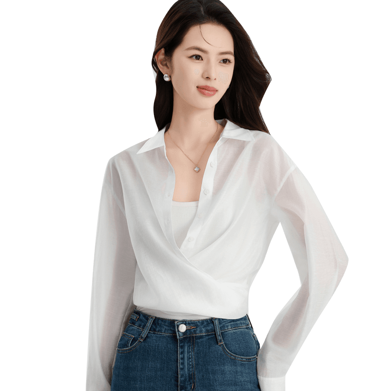 실사 보라색 도루 센스 셔츠 2026 여름 새로운 여성 의류 포장 스타일 폴로 칼라 디자인 센스 아세트산 주간 실크 켜기 이미지 6