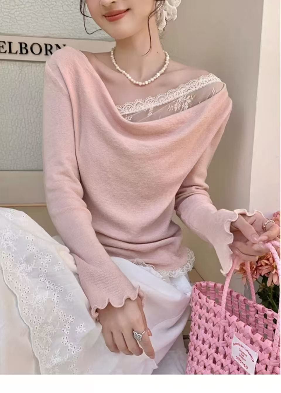 핑크색 작은 이슬 향기로운 어깨 흔들다 칼라 페이크 레이어드 티셔츠 기본 셔츠 여성 이른 봄 싱글 착용 슈퍼 잘 생긴 Chic 작은 셔츠 맨위 상세 이미지 3