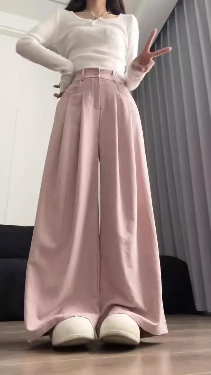 카키 색 정장 바지 여성 새로운 봄 여름 얇은 스타일 루즈핏 bf 느긋한 바람 도루 가을 센스 하이웨이스트 슬림해 보이는 와이드 레그 팬츠 상세 이미지 8