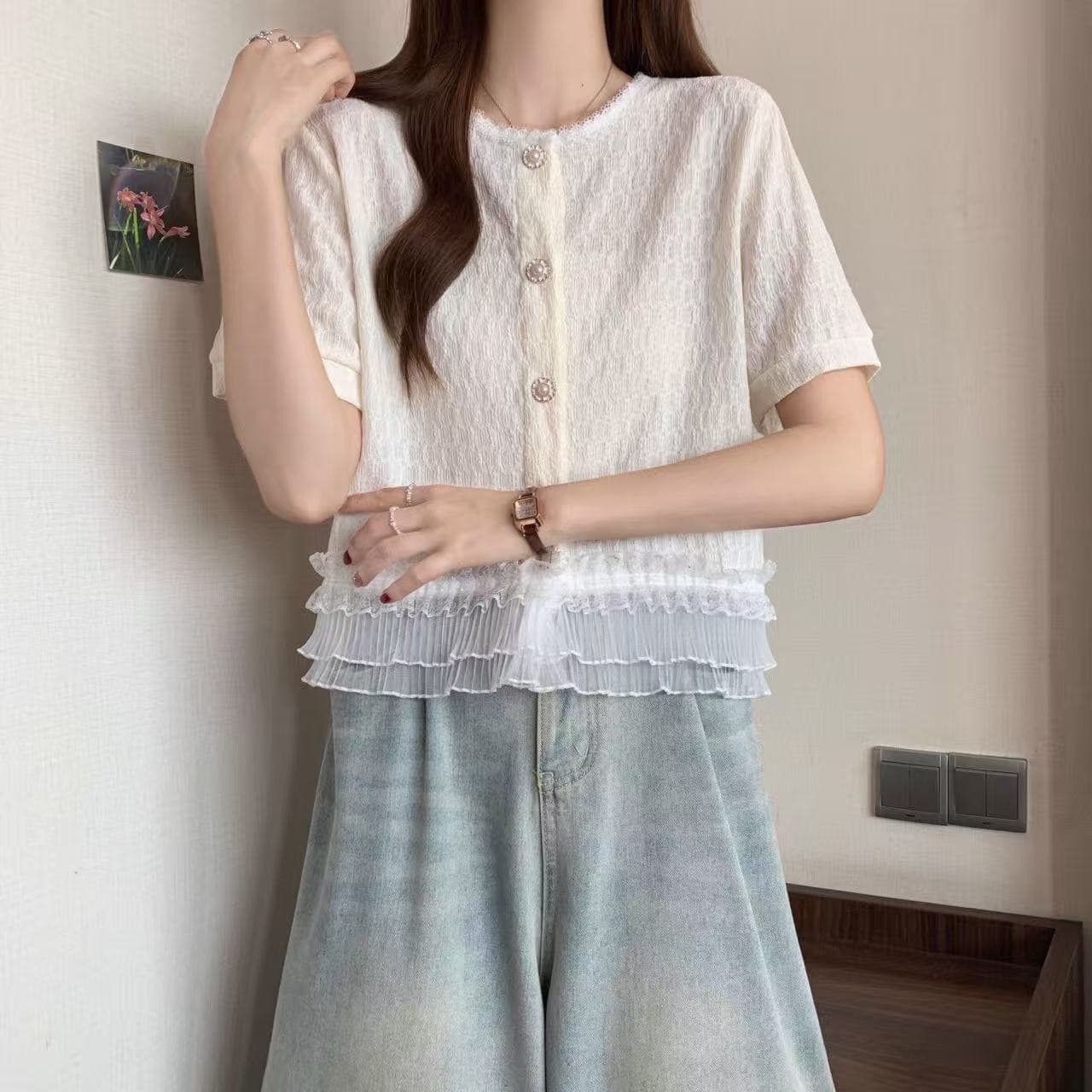 프랑스식 작은 샤넬 스타일 반팔 여성 셔츠 여름 드레스 새로운 빅 사이즈 지방 mm 쇼트 스타일 레이스 레이스 맨위 아름다운 작은 셔츠 상세 이미지 10