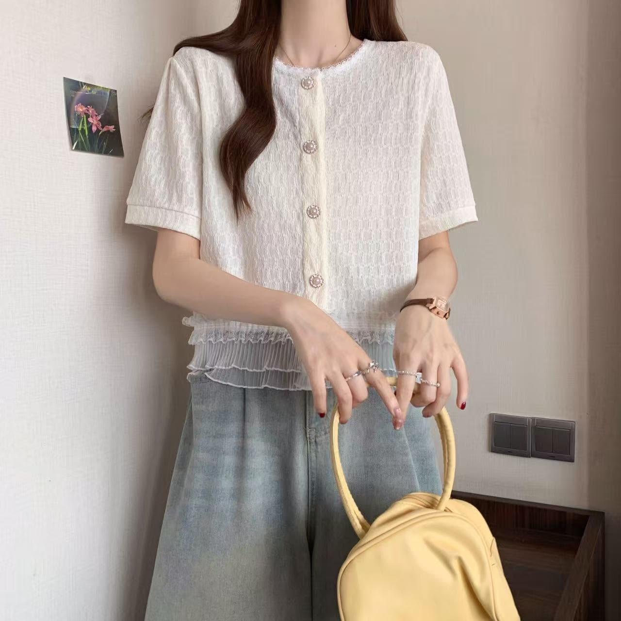 프랑스식 작은 샤넬 스타일 반팔 여성 셔츠 여름 드레스 새로운 빅 사이즈 지방 mm 쇼트 스타일 레이스 레이스 맨위 아름다운 작은 셔츠 상세 이미지 12
