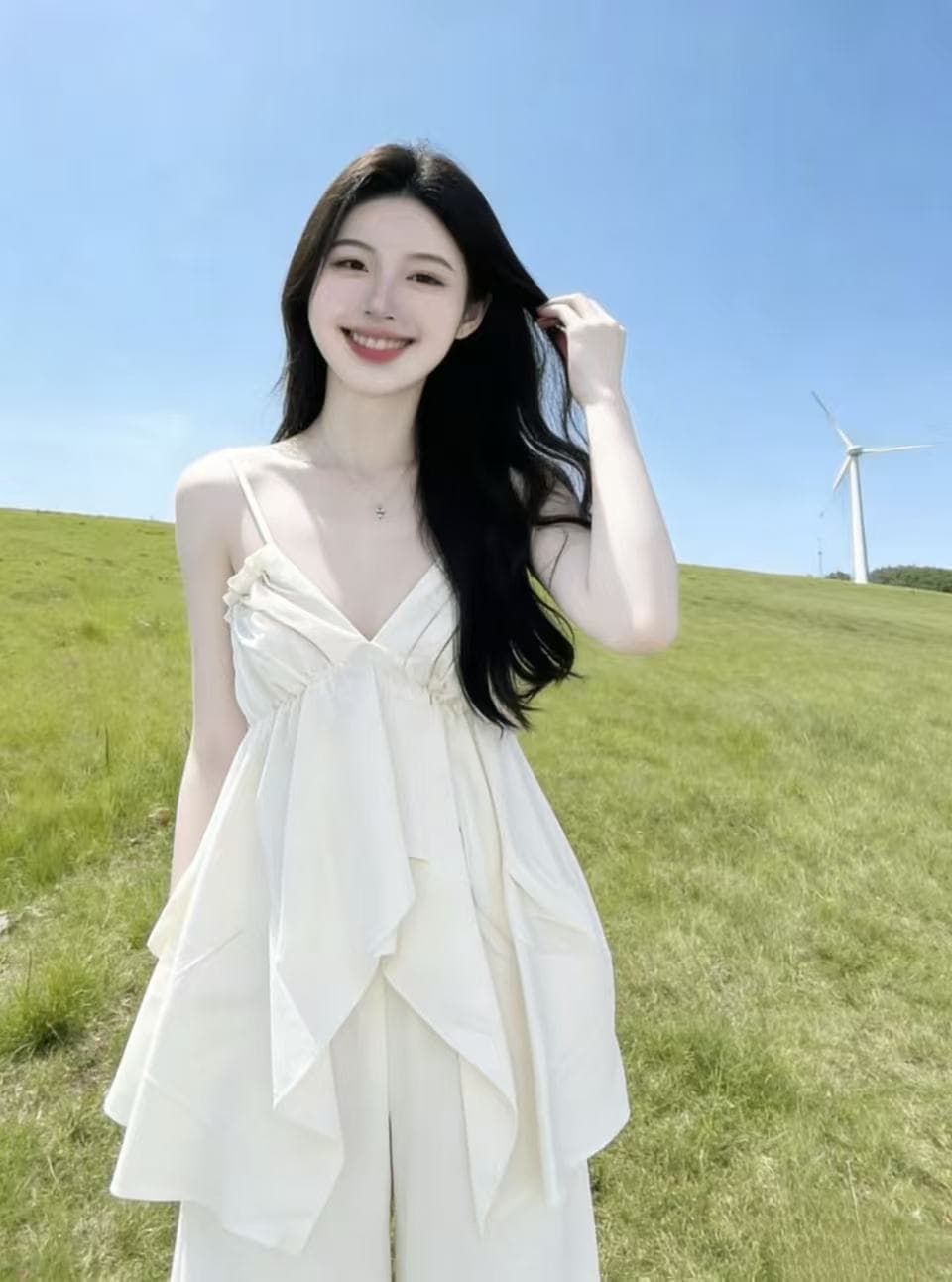 불규칙 섹시함 캐미솔 외출용 여름 프랑스식 디자인 센스 빅 사이즈 마이크로 지방 표지 배 품격 맨위 상세 이미지 3