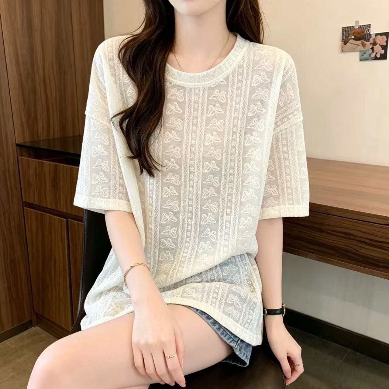 2026 여름 새로운 프랑스식 자수 반팔 레이스 셔츠 여성 빅 사이즈 지방 mm 외국 가스 연령 감소 긍정적 인 어깨 유럽 상품 맨위 상세 이미지 4