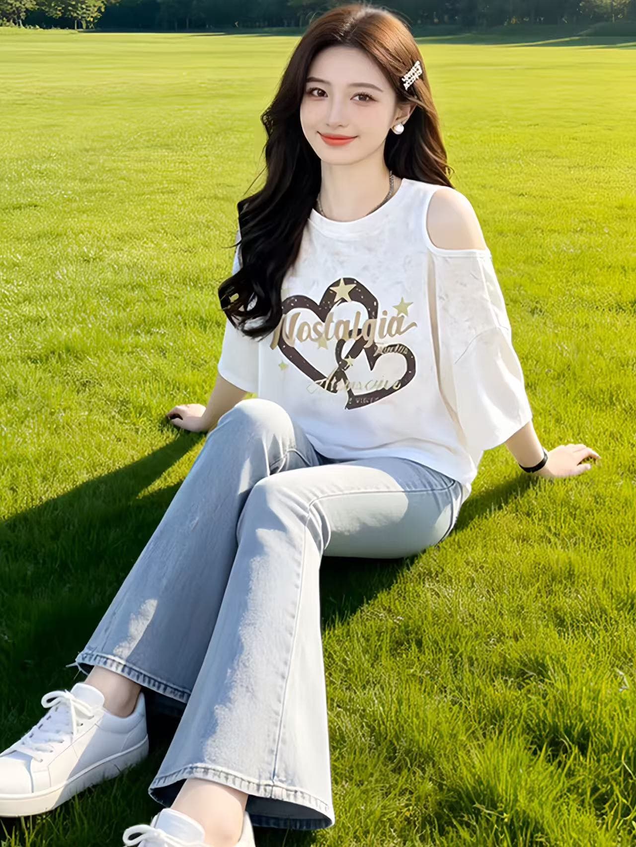 화이트 오프숄더 맨위 여성 여름 2026 슈퍼 화재 연령 감소 한 부서 분위기 센스 슬림해 보이는 표지 고기 루즈핏 반팔 티셔츠 상세 이미지 4
